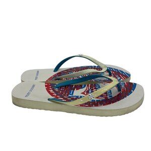 Tory Burch 3D Logo Ivory/Blue/Red Flip Flops Sandals Rubber Size 6 US